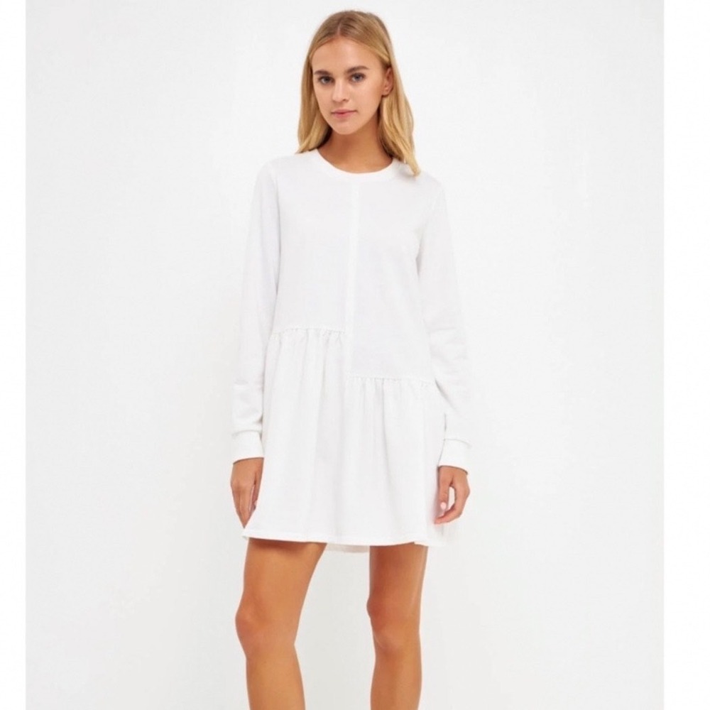 English Factory White Knit Unbalanced Seam Dress Medium Coquette Casual